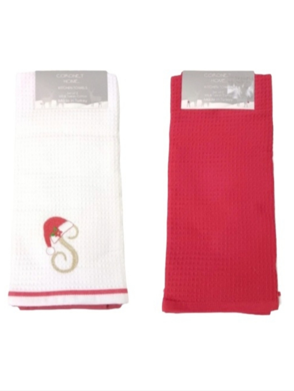 NWT Coronet Home Christmas Kitchen Towel Set | Embroidered Monogram